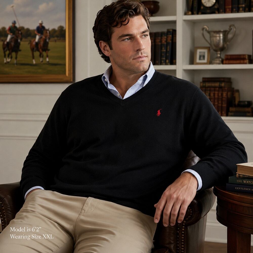Polo by Ralph Lauren Pima Cotton Mens Sweater Sz XXL Black Preppy Old Money Ivy